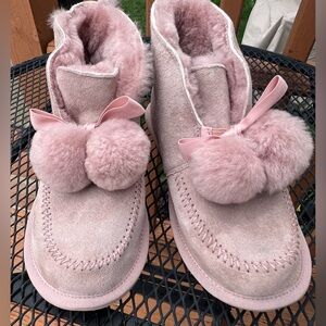UGG Mauve/Dusty Pink Pom-Pom Sheepskin Women’s Slipper Boots